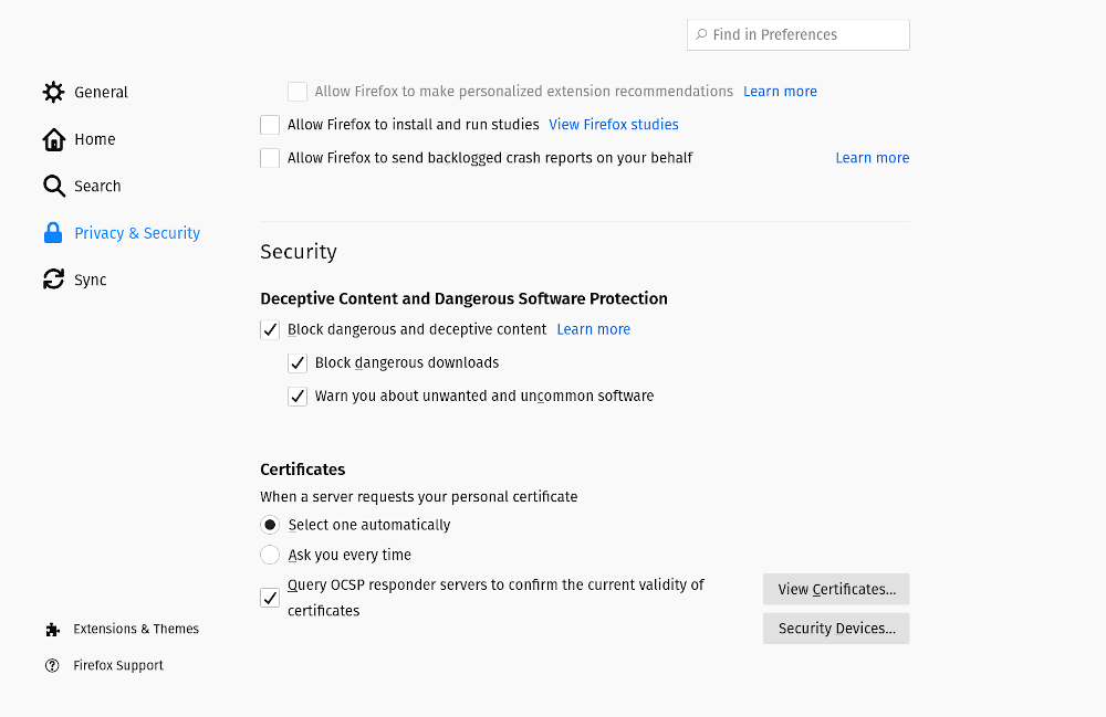 {{0xc003546960 0xc003546960 /images/2020/10/3-select-view-certificates.png Scroll down to the bottom of the 'Privacy & Security' page and select 'View Certificates' Screenshot of Firefox &lsquo;Privacy &amp; Security&rsquo; preference page showing &lsquo;Certificates&rsquo; at the bottom. Screenshot of Firefox &lsquo;Privacy & Security&rsquo; preference page showing &lsquo;Certificates&rsquo; at the bottom. 0xc001f70cc0} 2 true}