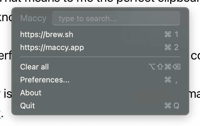 {{0xc000e20820 0xc000e20820 /images/2022/03/maccy-app.png  Screenshot of the Maccy app&rsquo;s interface Screenshot of the Maccy app&rsquo;s interface 0xc0037bc2a0} 0 true}