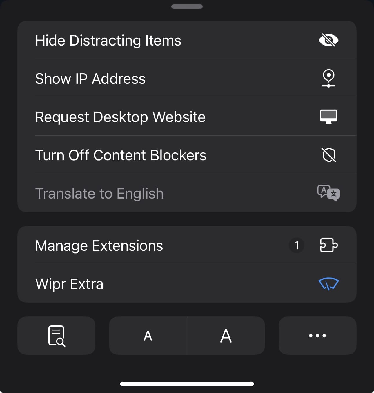 Screenshot of the iPhone menu with &amp;ldquo;Show IP Address&amp;rdquo; pinned