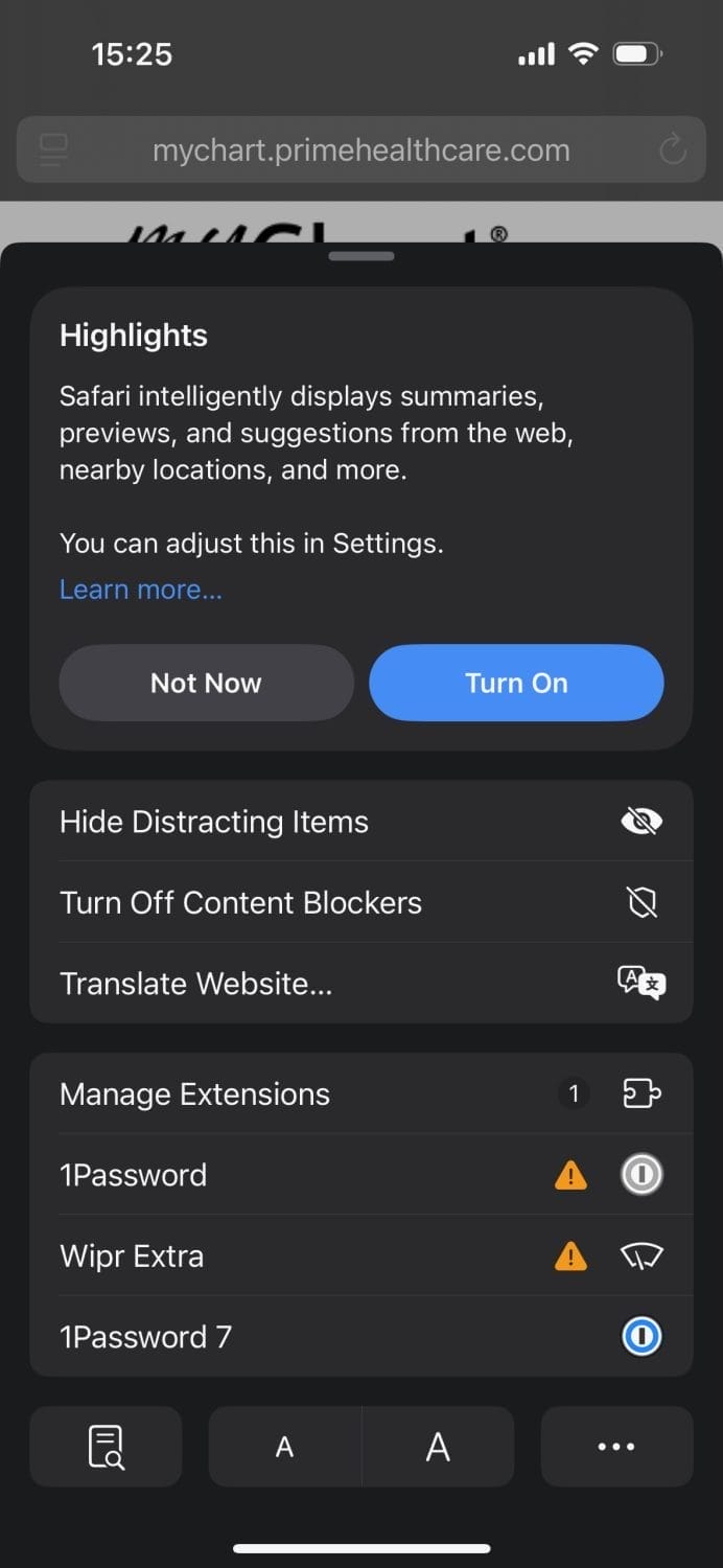 iPhone screenshot with the menu button in the top left and the dot menu in the bottom right.