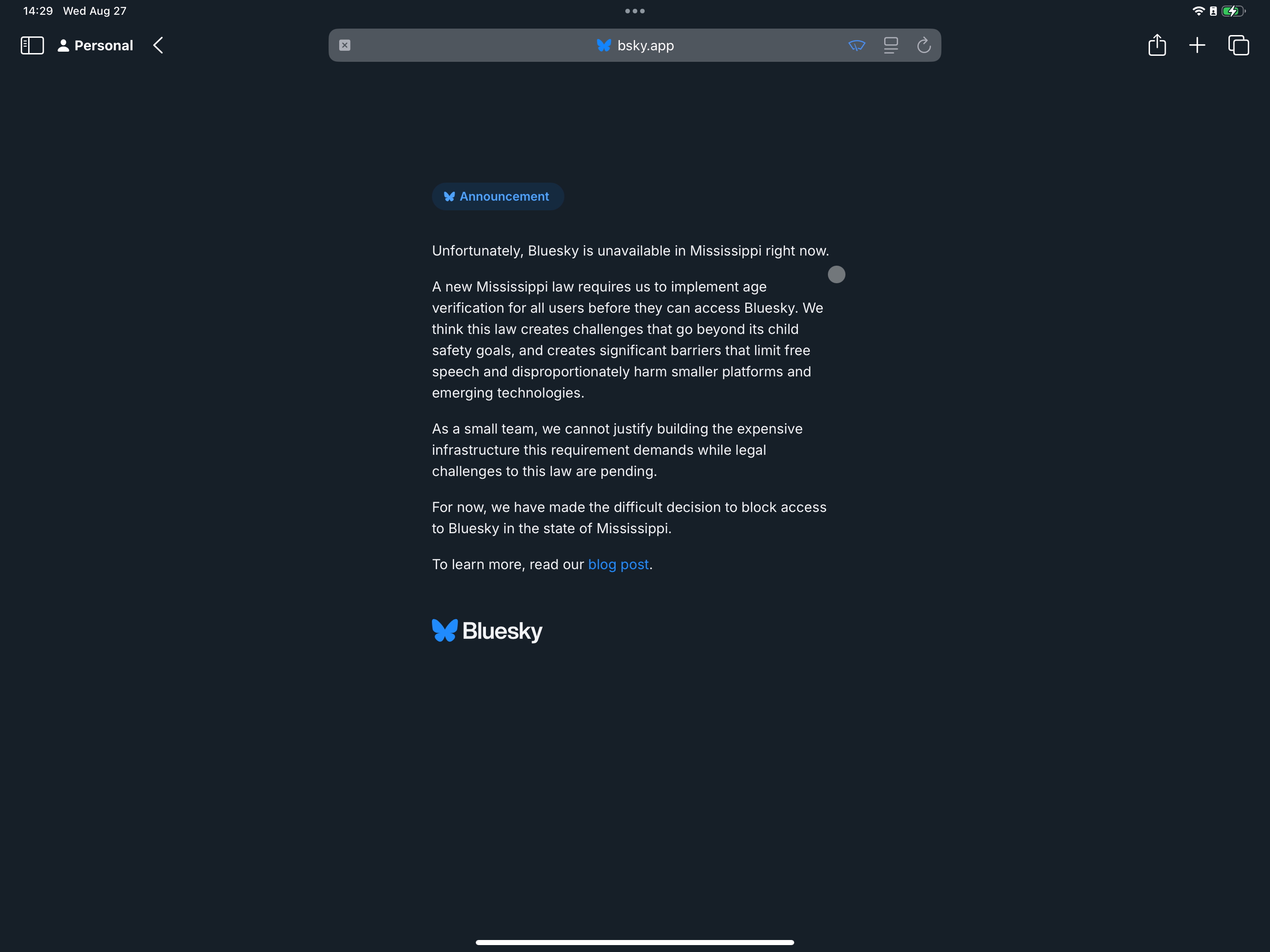 Accessing Bluesky with iCloud Private Relay