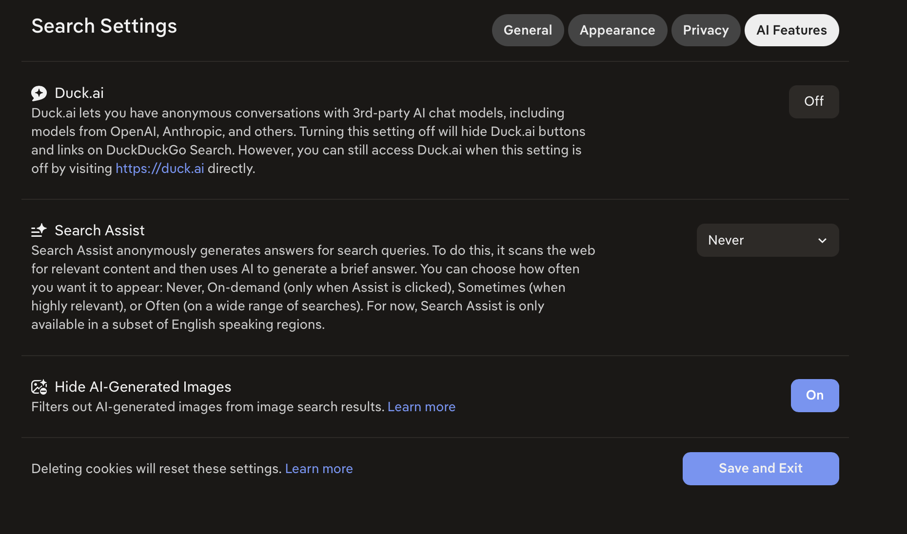 The DuckDuckGo AI Settings