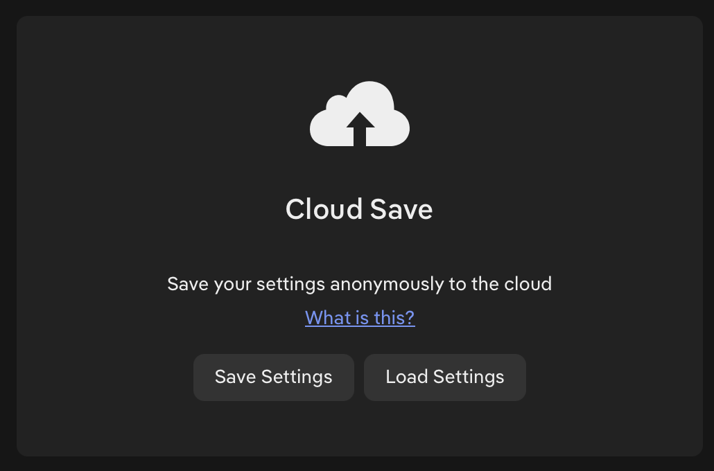 The DuckDuckGo settings sections for saving and loading your settings