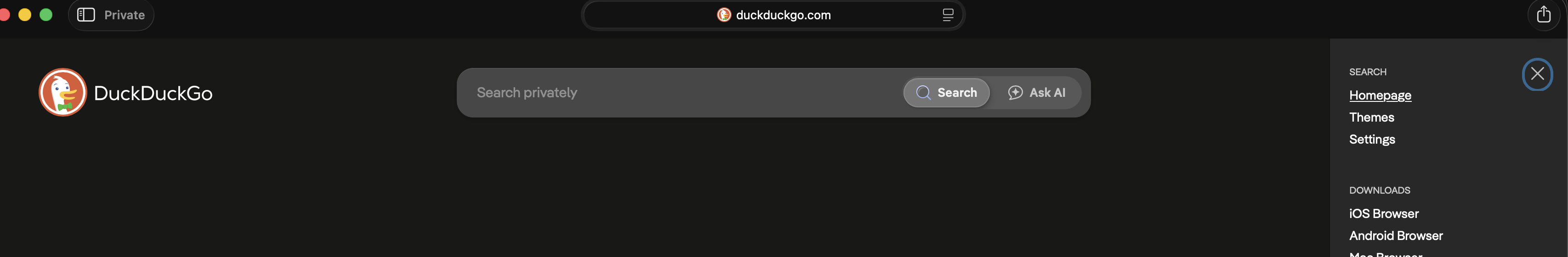 Settings for DuckDuckGo can be found under the menu