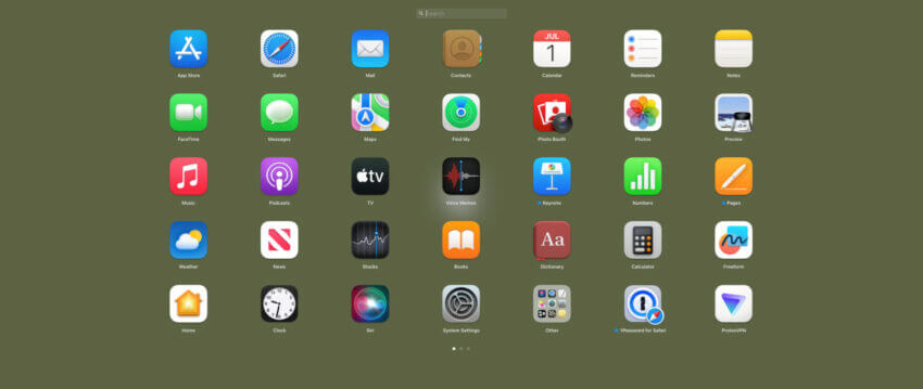 A screenshot of the Launchpad app on my Mac showing most of the apps listed below.